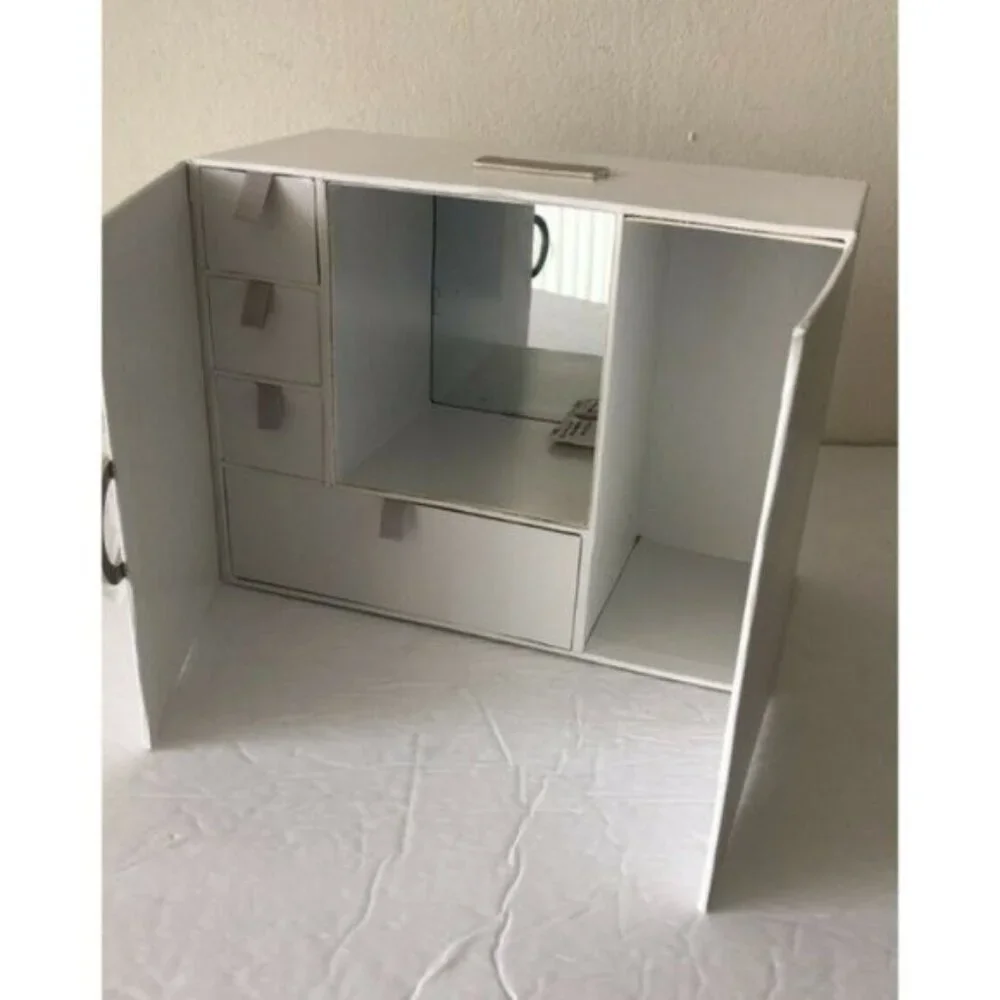 BVLGARI Parfums Cardboard Jewelry Train Case Cosmet Vanity Organizer Box White